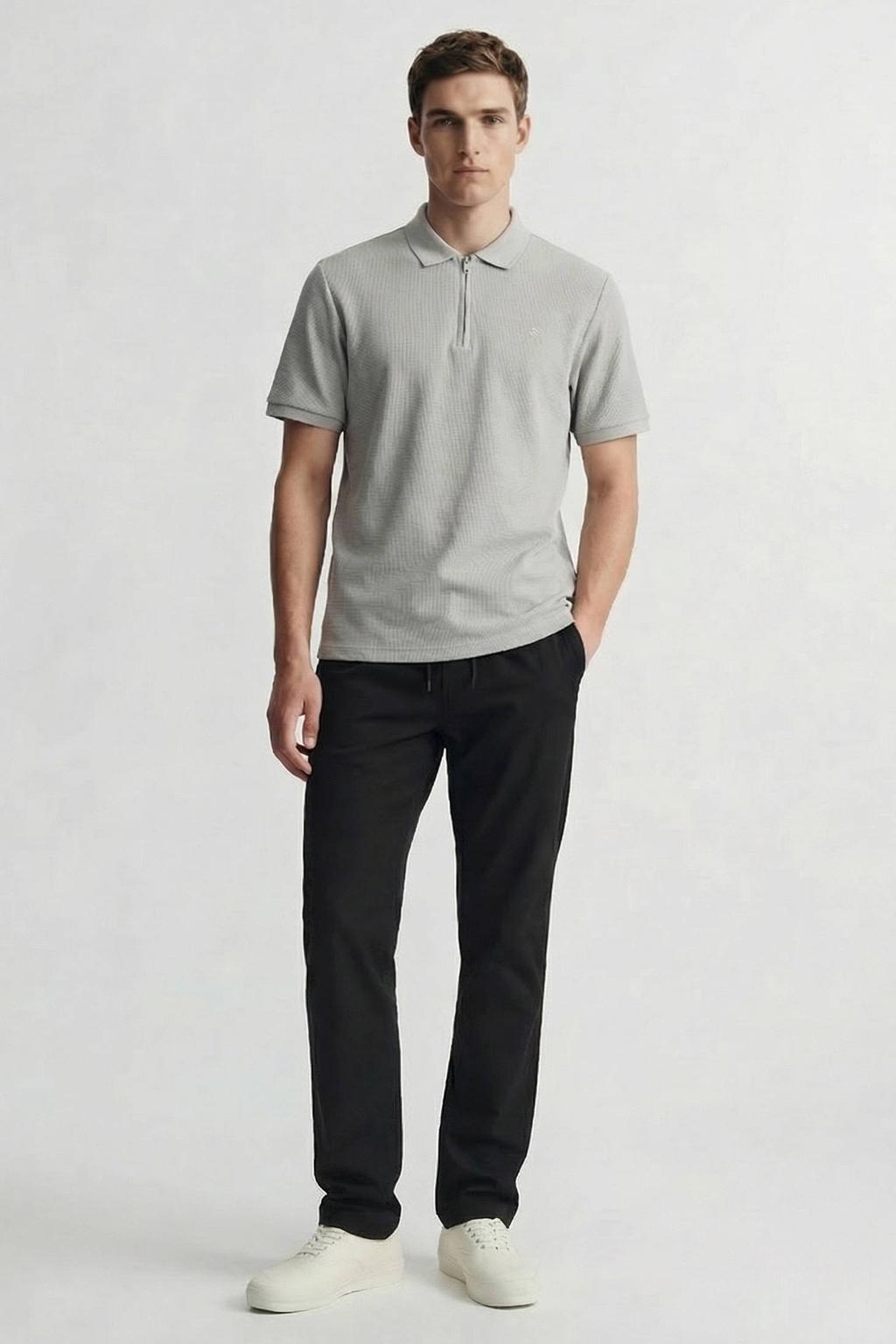 Grijze heren JACK & JONES ESSENTIALS regular polo patroon met effen, korte mouwen en halve rits