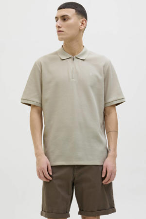 regular polo met ingebreid patroon beige