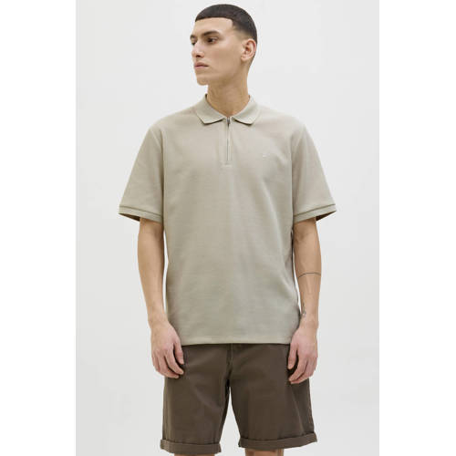 JACK & JONES ESSENTIALS regular polo met ingebreid patroon beige afbeelding