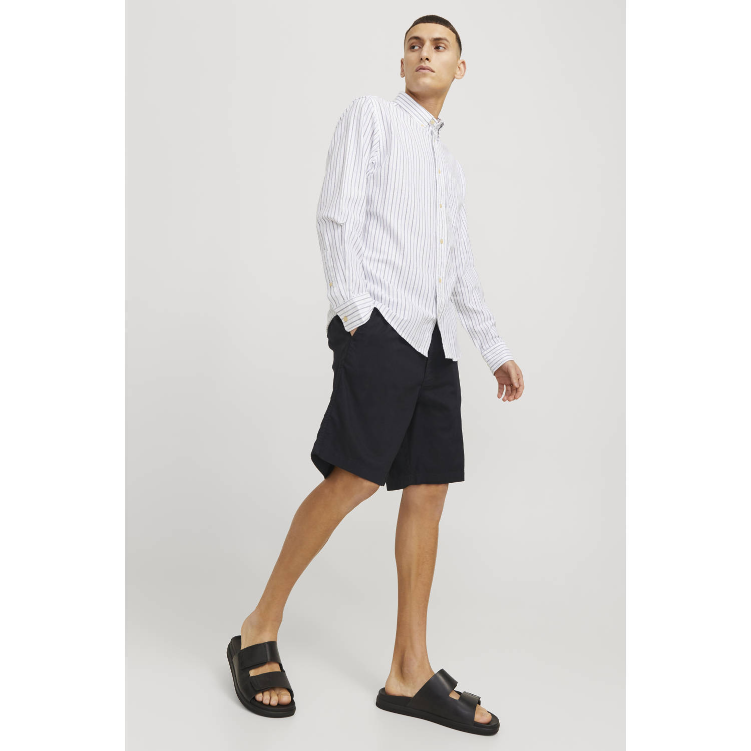JACK & JONES PANTS STUDIO linnen relaxed casual short zwart