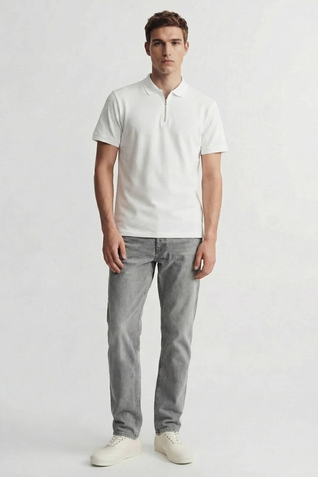 JACK & JONES ESSENTIALS regular polo met ingebreid patroon wit
