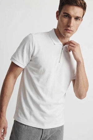 regular polo met ingebreid patroon wit