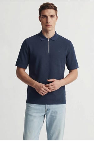 regular polo met ingebreid patroon donkerblauw