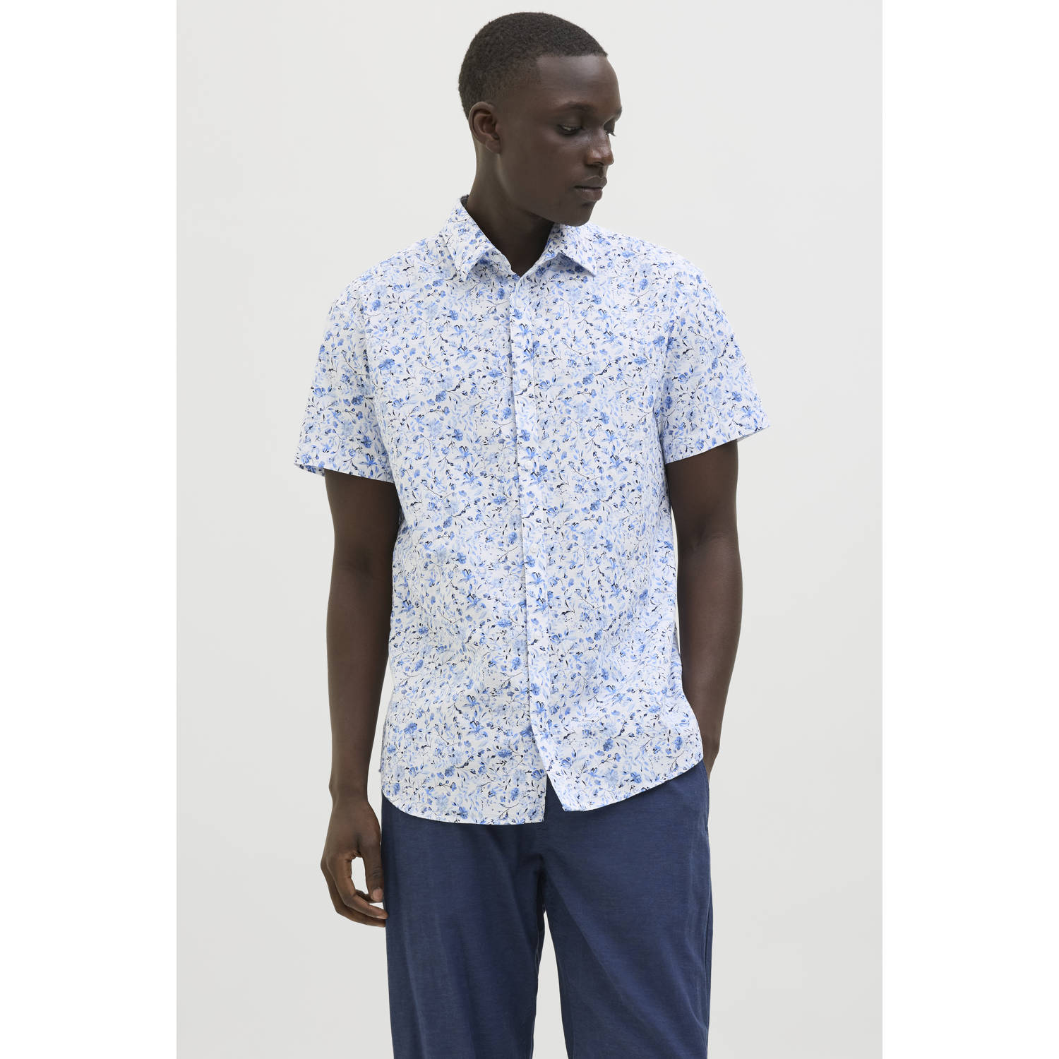 JACK & JONES PREMIUM linnen casual overhemd blauw