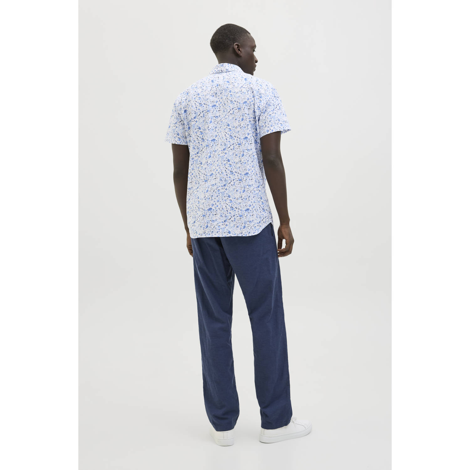JACK & JONES PREMIUM linnen casual overhemd blauw