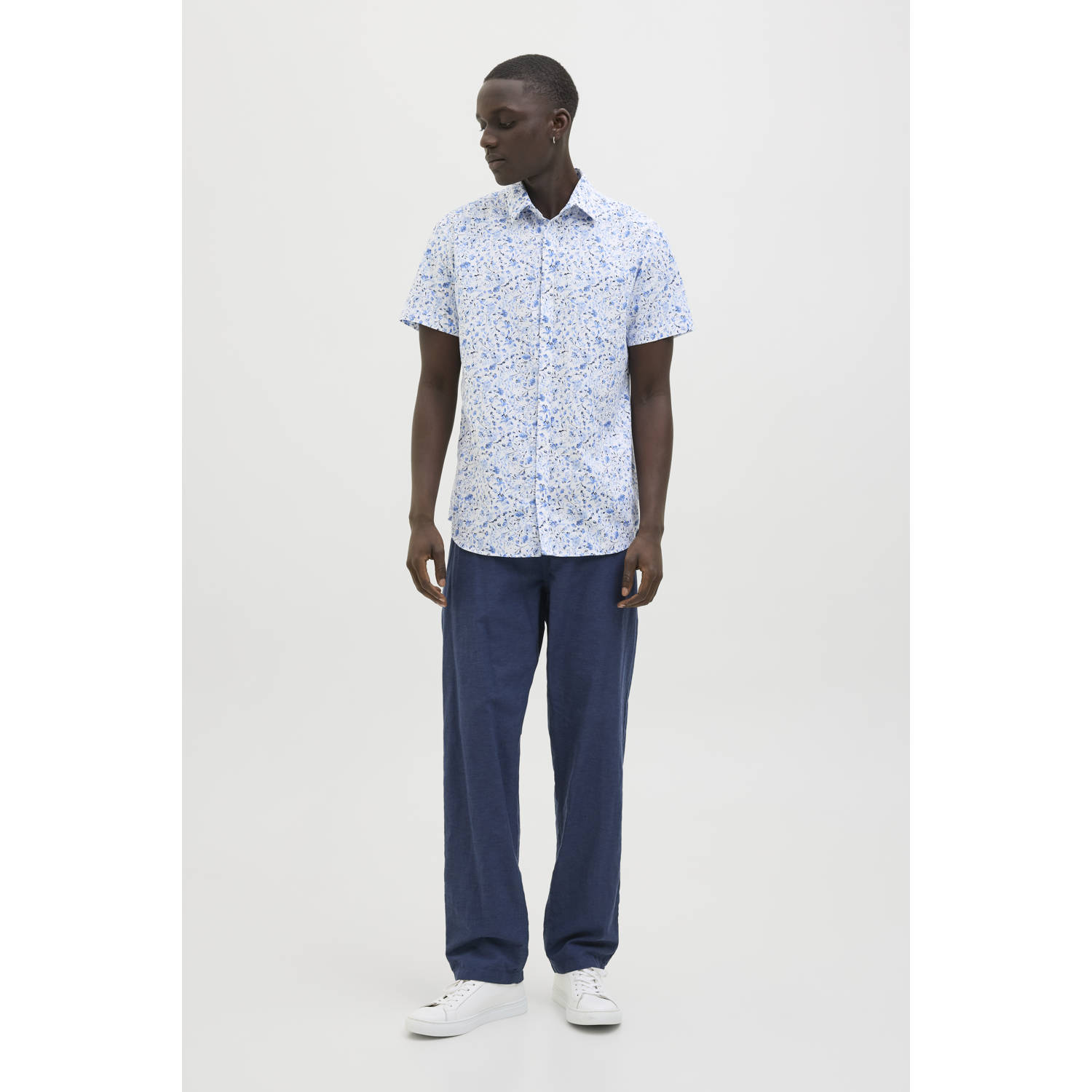 JACK & JONES PREMIUM linnen casual overhemd blauw