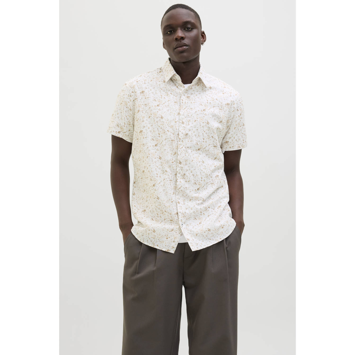 JACK & JONES PREMIUM linnen casual overhemd ecru