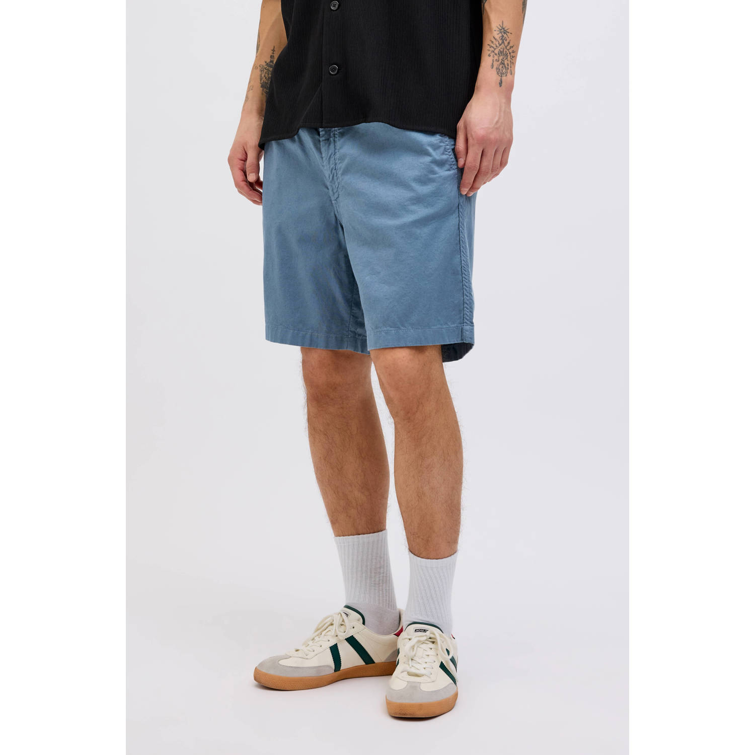 JACK & JONES PANTS STUDIO linnen relaxed casual short blauw
