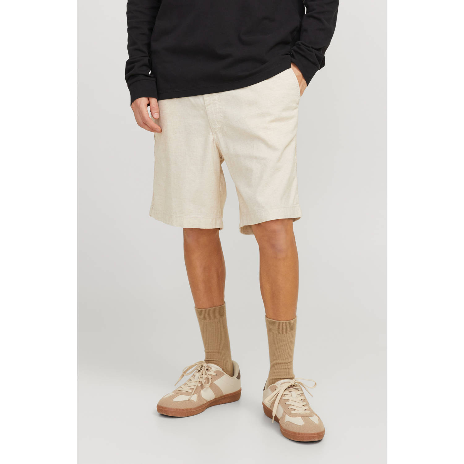 JACK & JONES PANTS STUDIO linnen relaxed casual short ecru