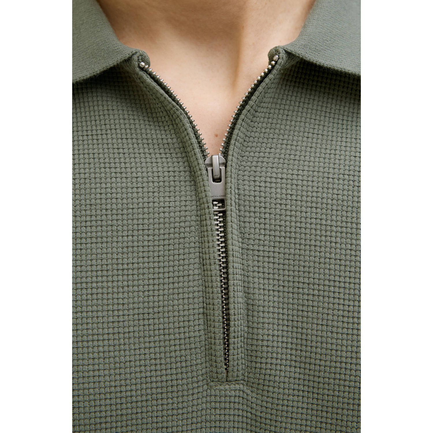 JACK & JONES ESSENTIALS regular polo met ingebreid patroon groen