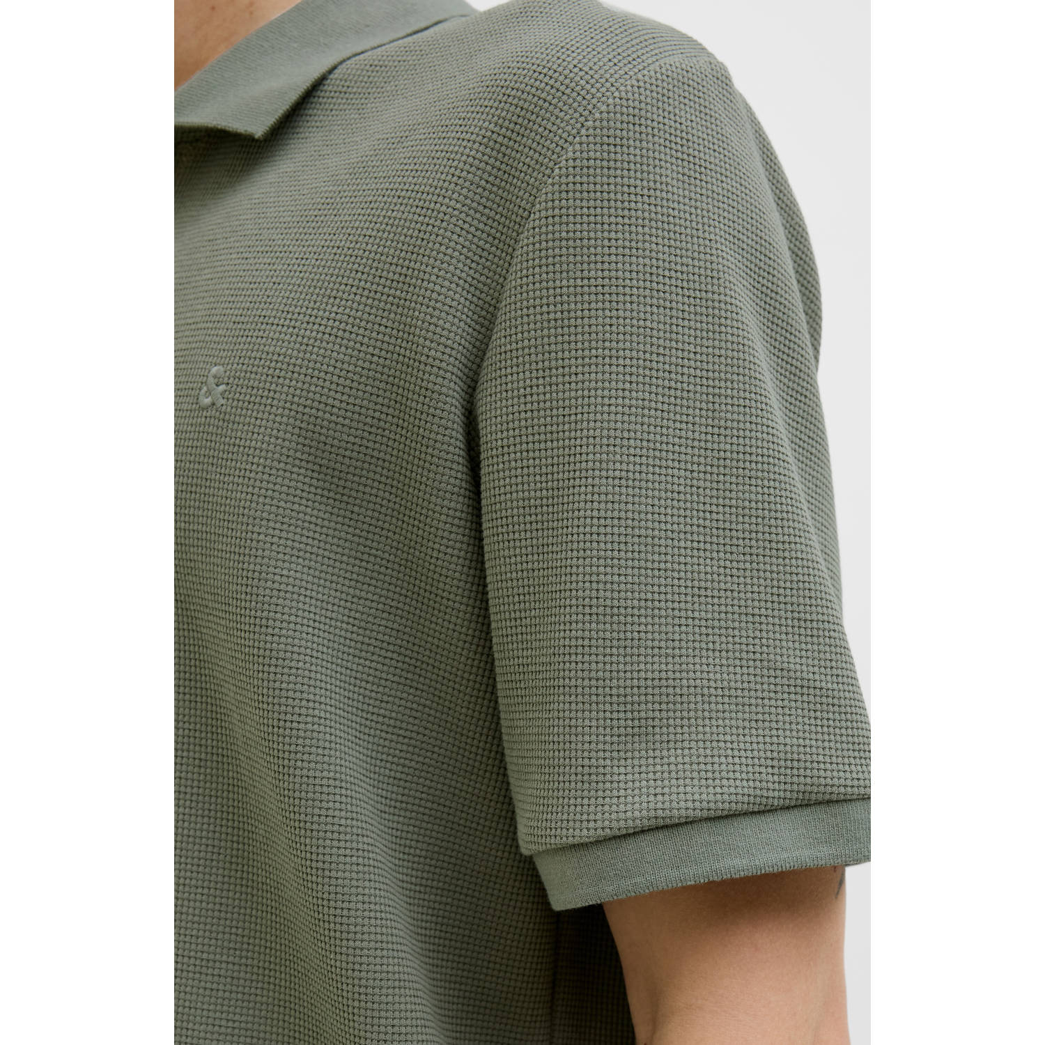 JACK & JONES ESSENTIALS regular polo met ingebreid patroon groen