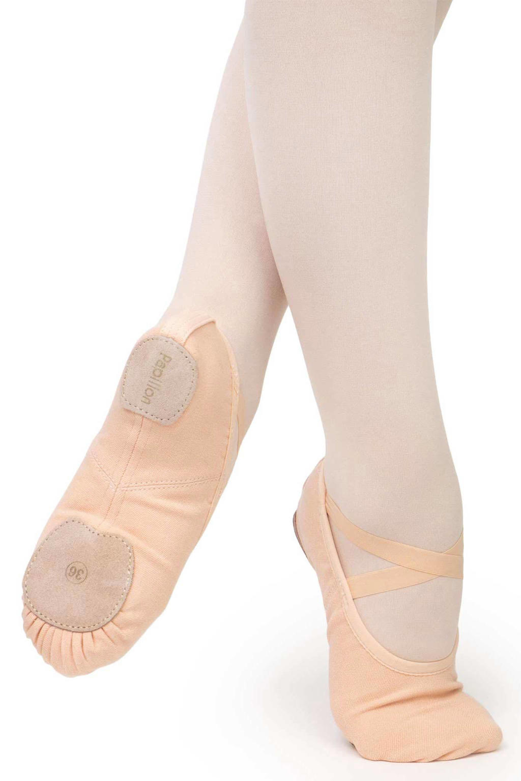 Roze meisjes Papillon balletschoenen van stret;ch canvas/zool: suède met elastische inzet