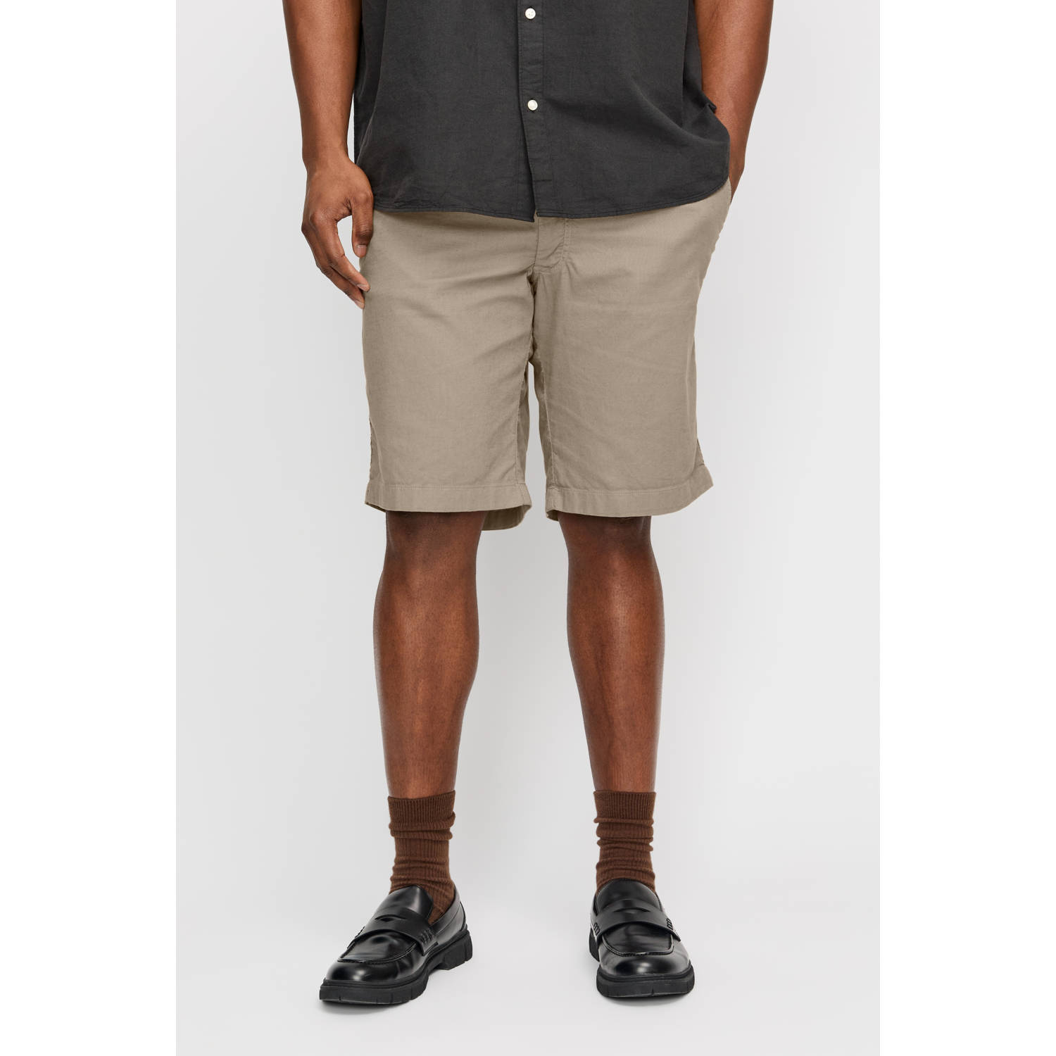 JACK & JONES PLUS SIZE linnen loose fit short lichtbruin