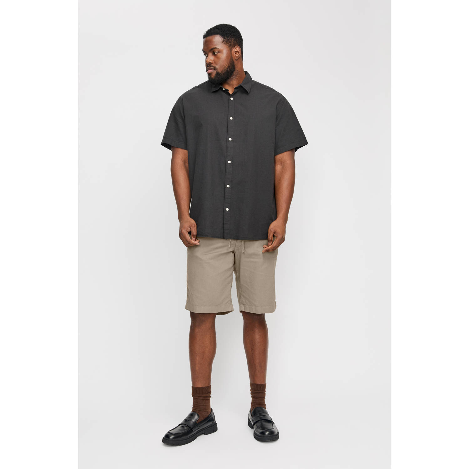 JACK & JONES PLUS SIZE linnen loose fit short lichtbruin