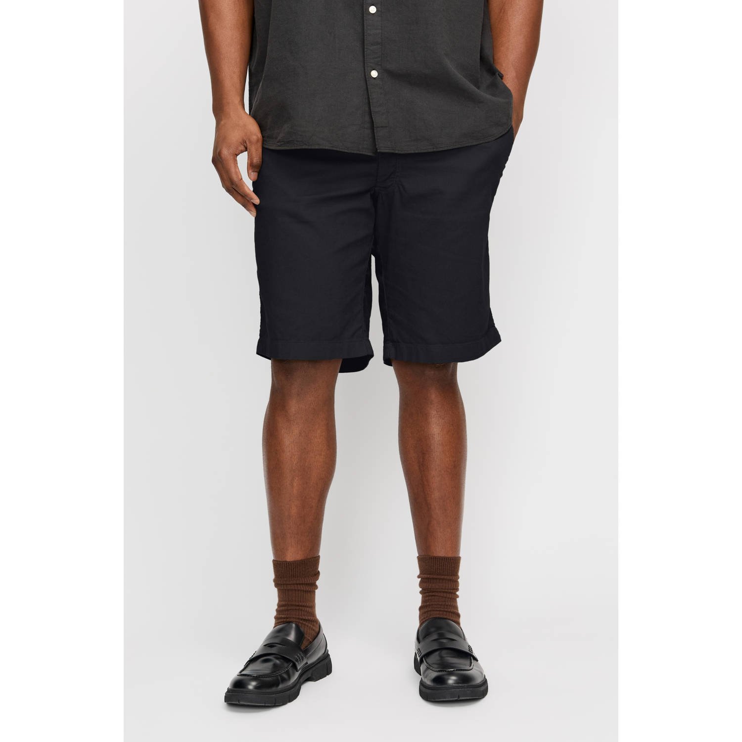 JACK & JONES PLUS SIZE linnen loose fit short zwart