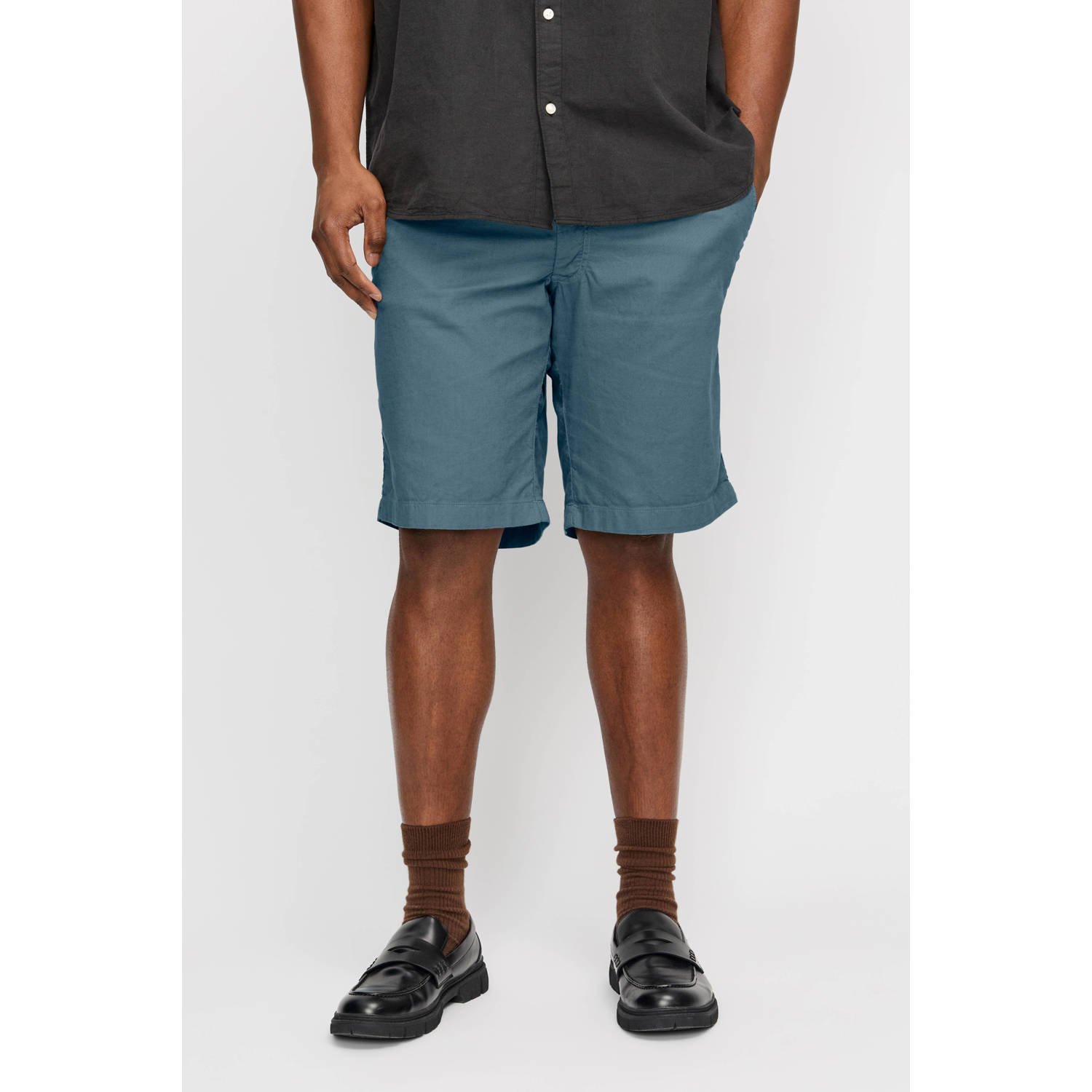 JACK & JONES PLUS SIZE linnen loose fit short grijsblauw