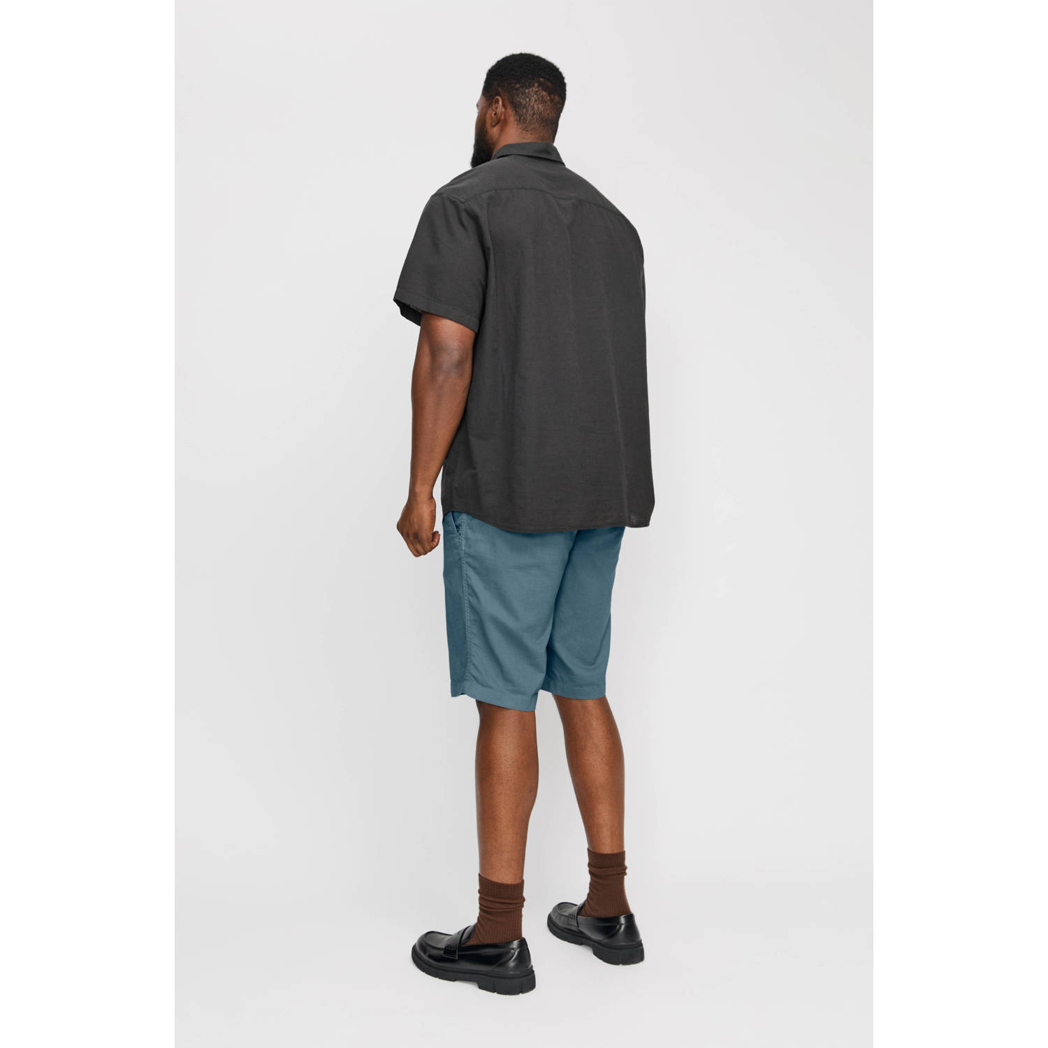 JACK & JONES PLUS SIZE linnen loose fit short grijsblauw