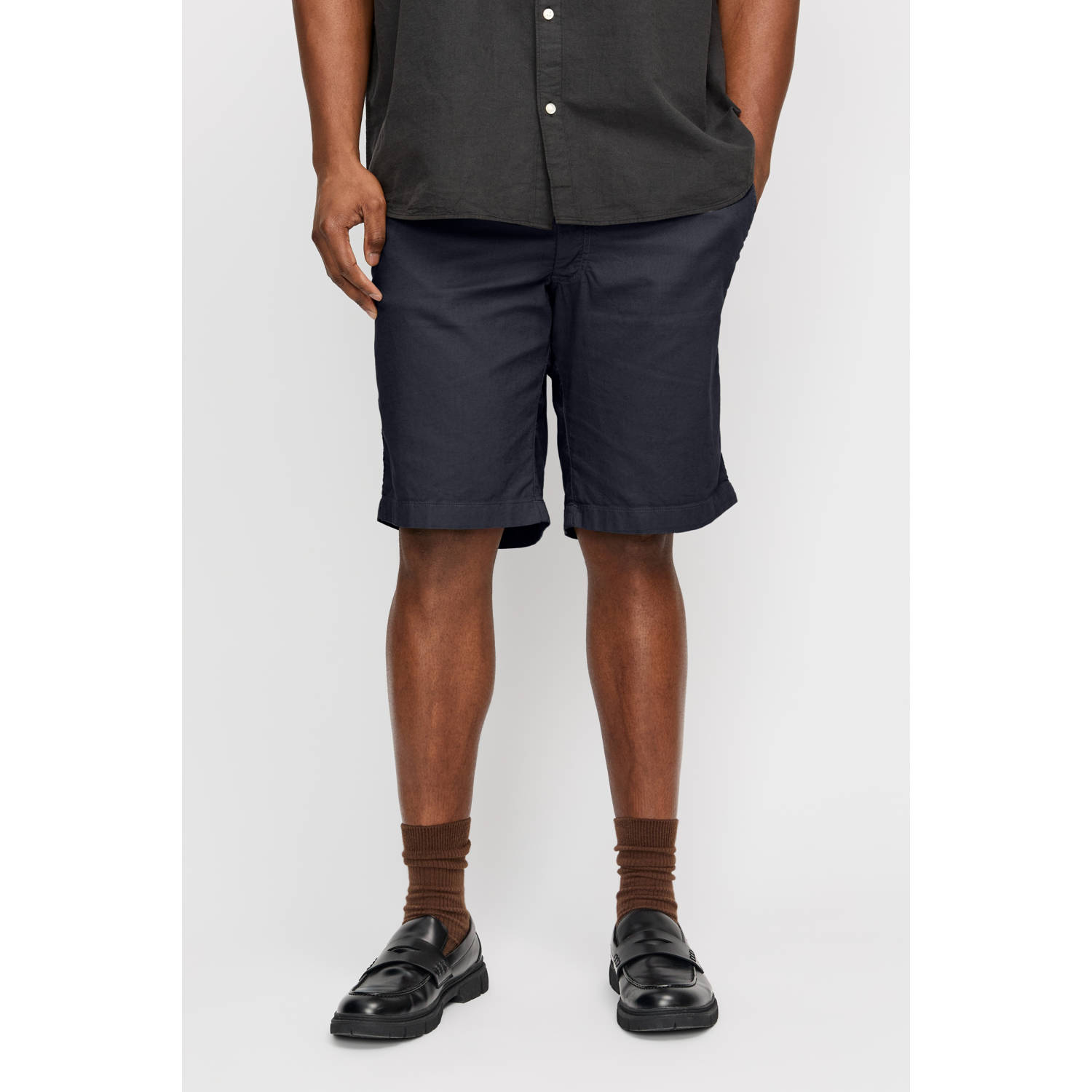 JACK & JONES PLUS SIZE linnen loose fit short donkerblauw