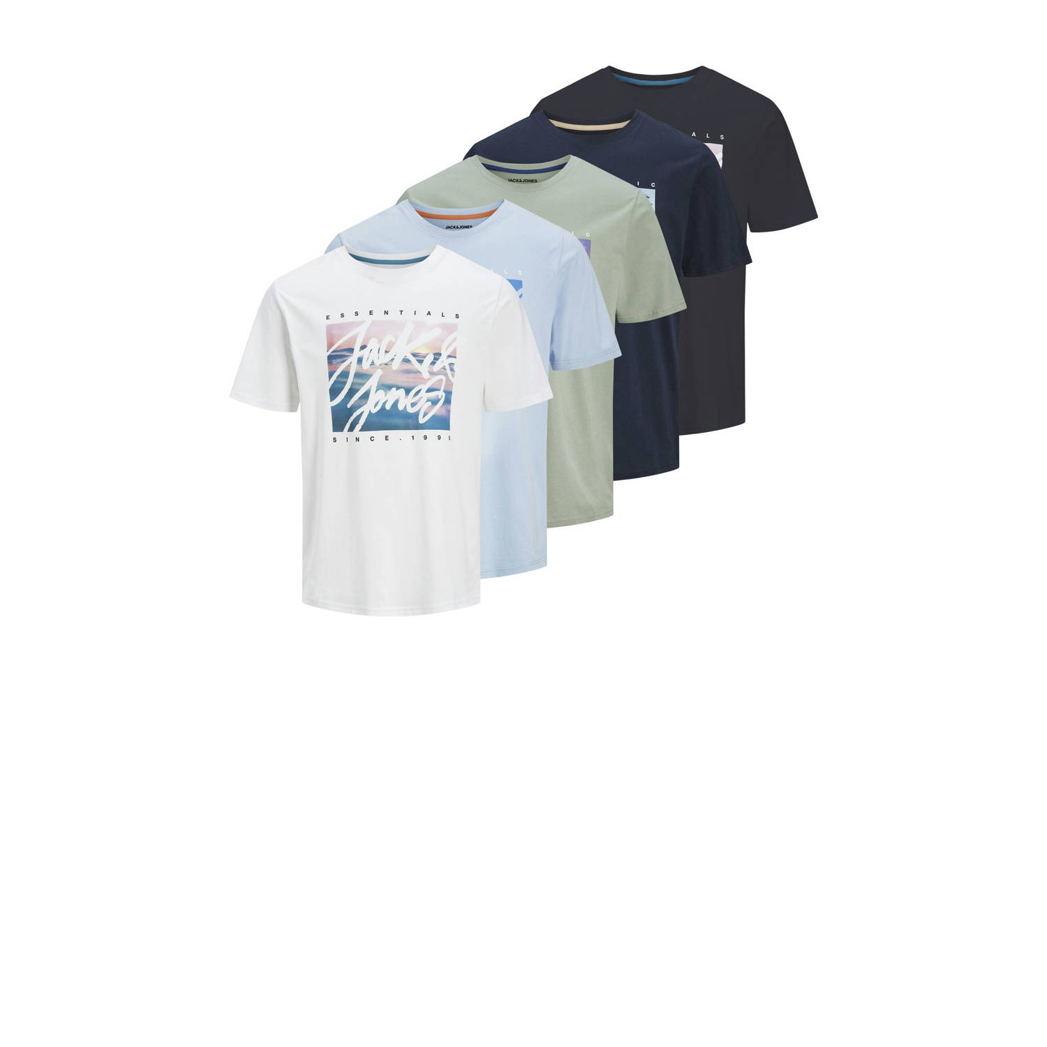 JACK & JONES PLUS SIZE regular t-shirt JJCOLTON multi (set van 5)