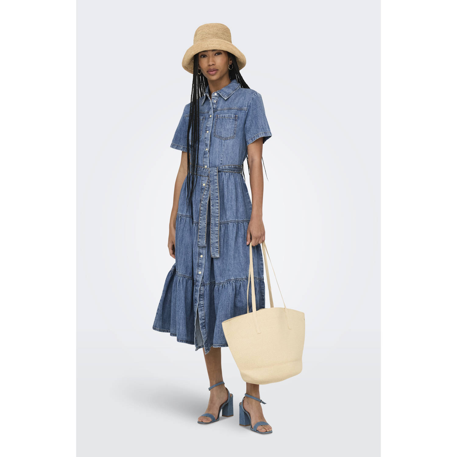 ONLY denim spijkerjurk medium blue denim