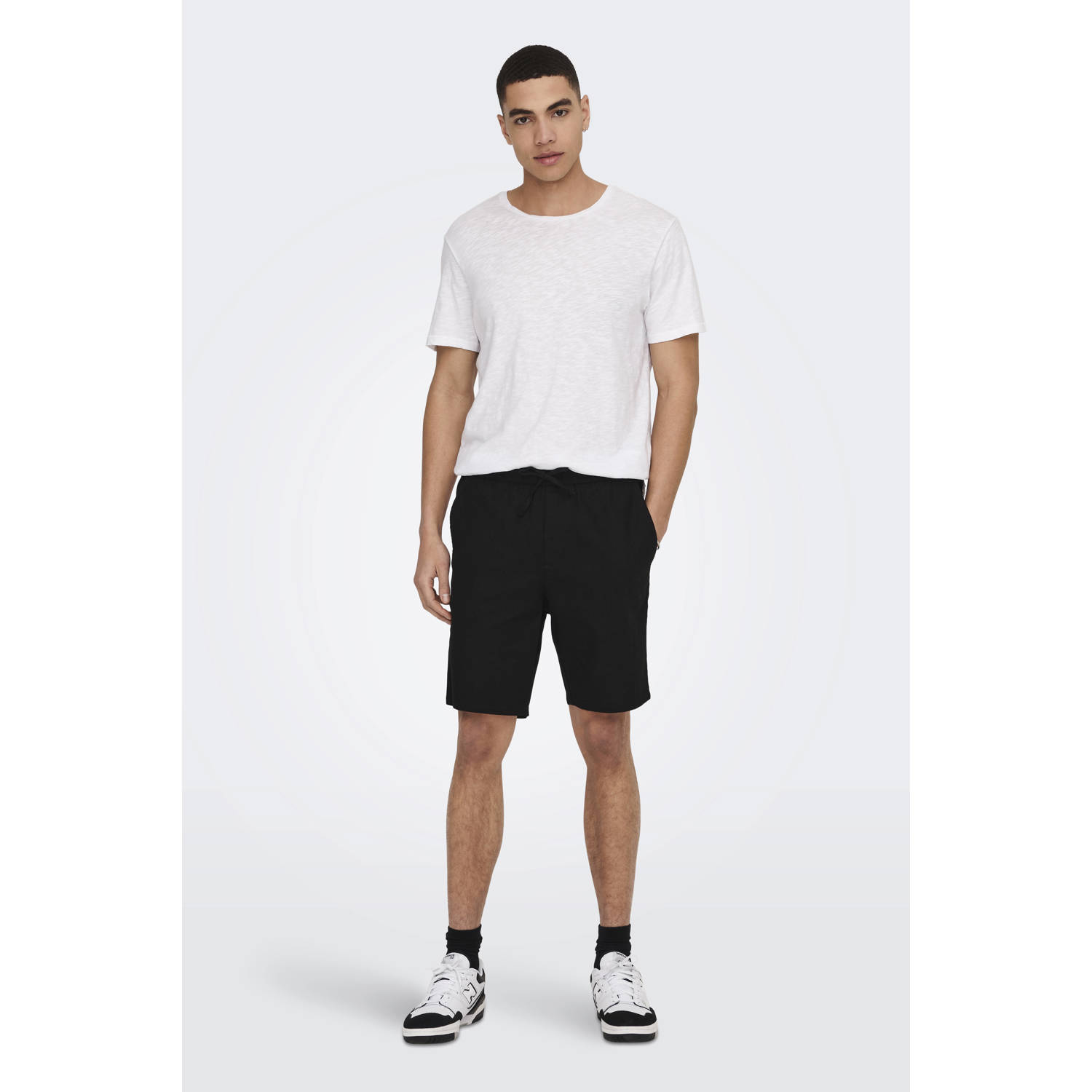 ONLY & SONS linnen loose fit short zwart