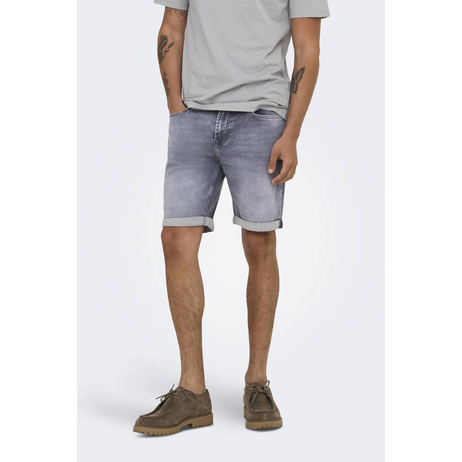 ONLY & SONS regular denim short ONSPLY medium grey denim