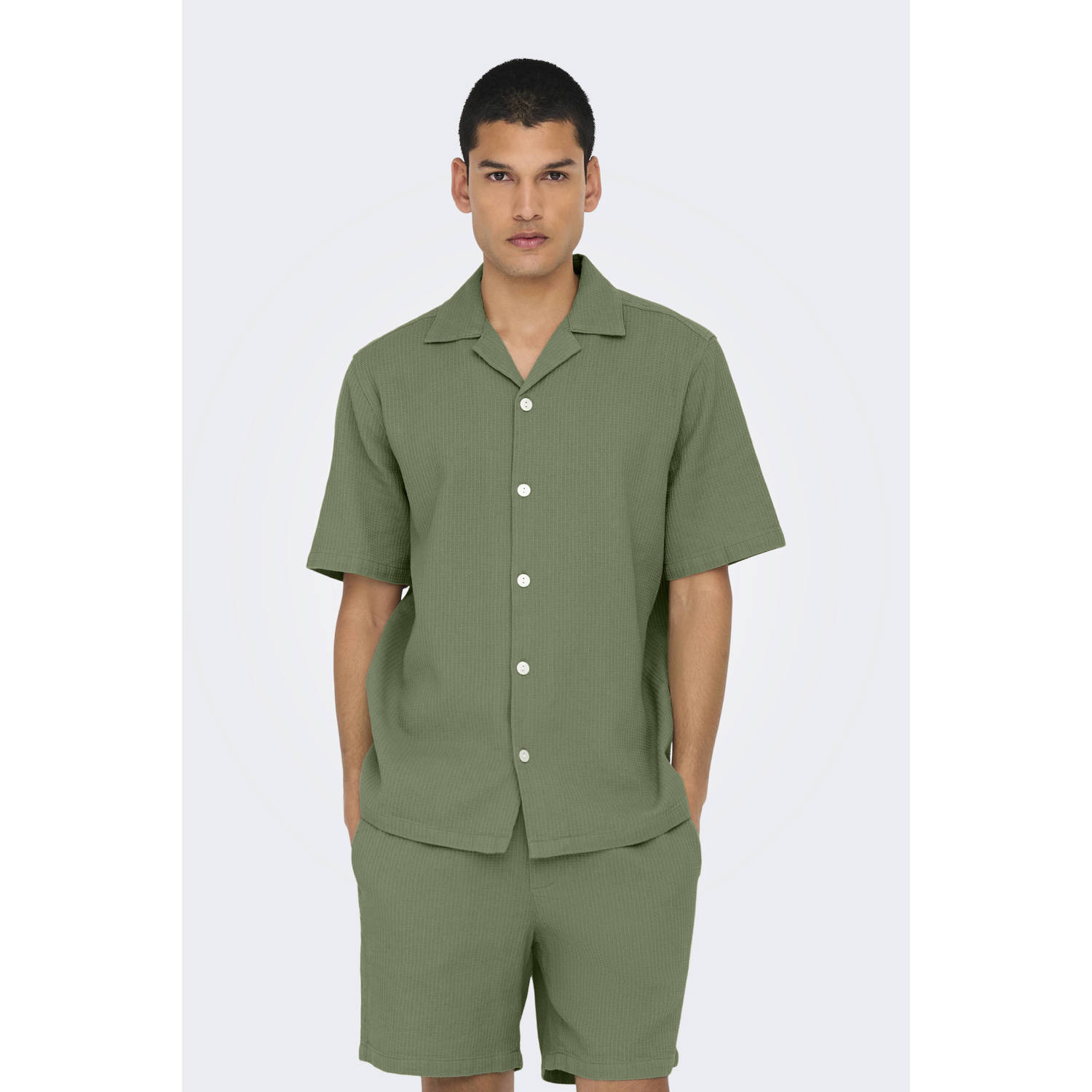 ONLY & SONS regular fit overhemd ONSBERTIL WAFFLE groen