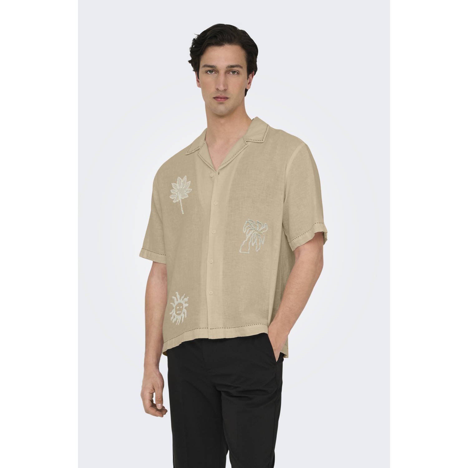 Only & Sons Regular fit linnen overhemd met motiefstitching model 'CAIDENLY'