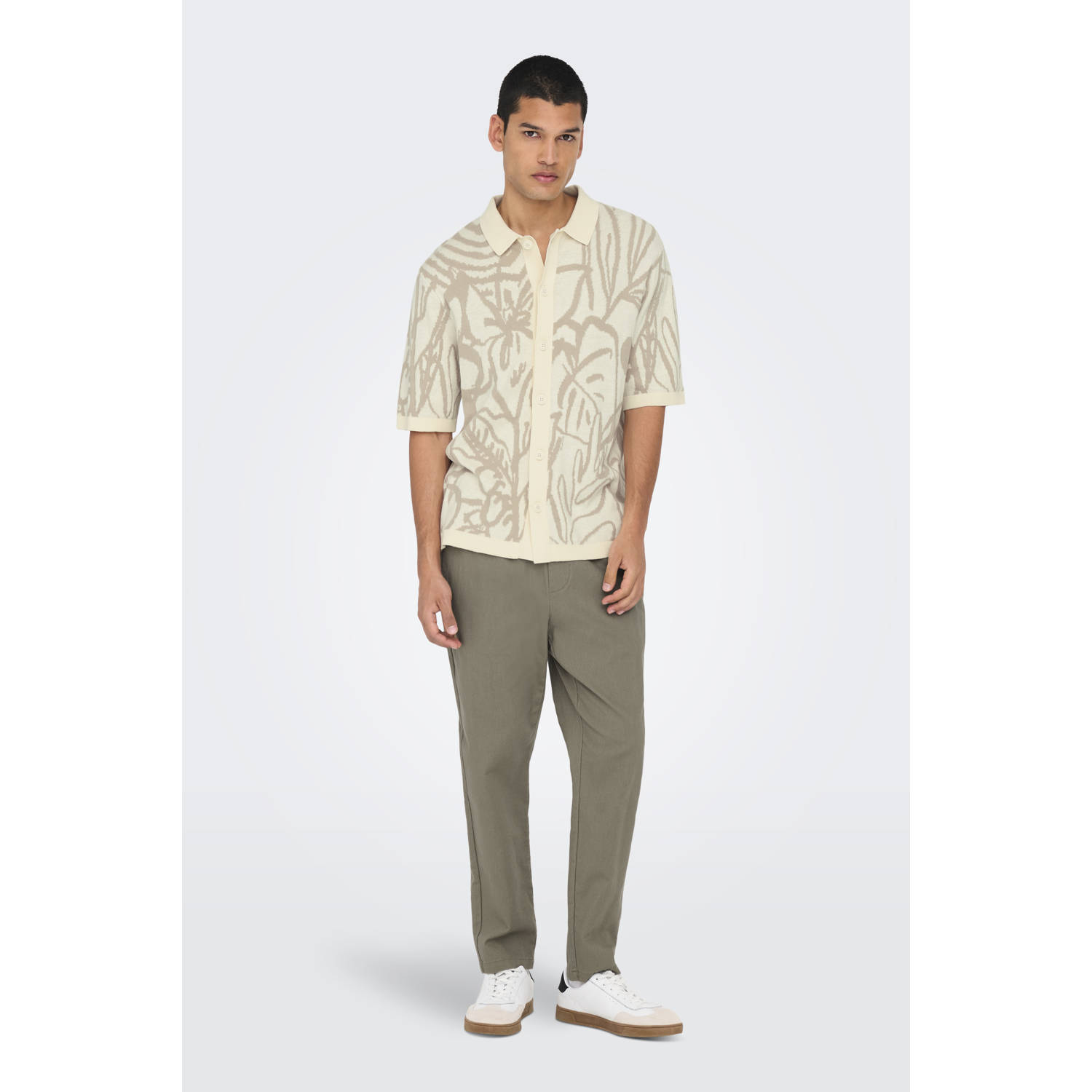 ONLY & SONS casual overhemd gebreid beige