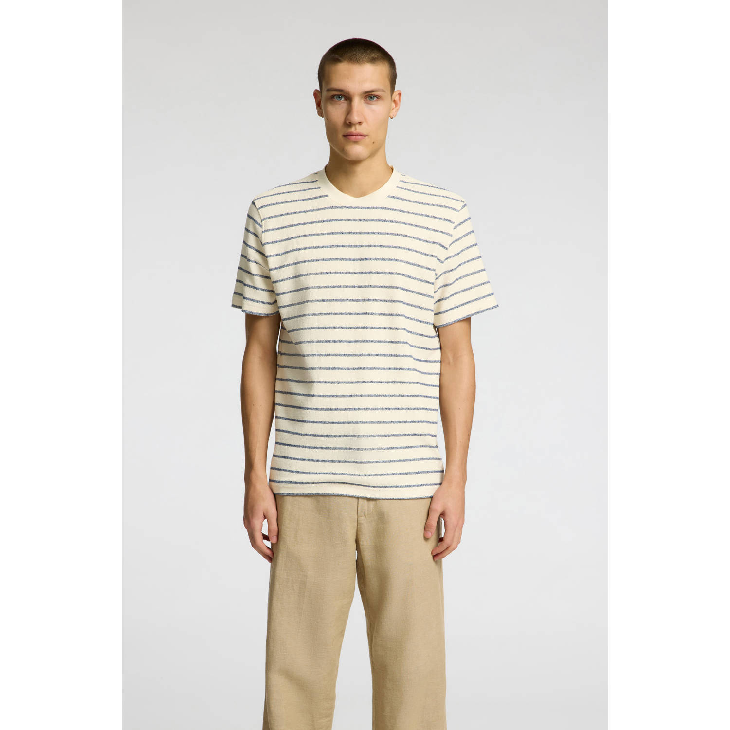 SELECTED HOMME Heren Polo's & T-shirts Slhdjango Stripe Ss O-neck Tee Blauw