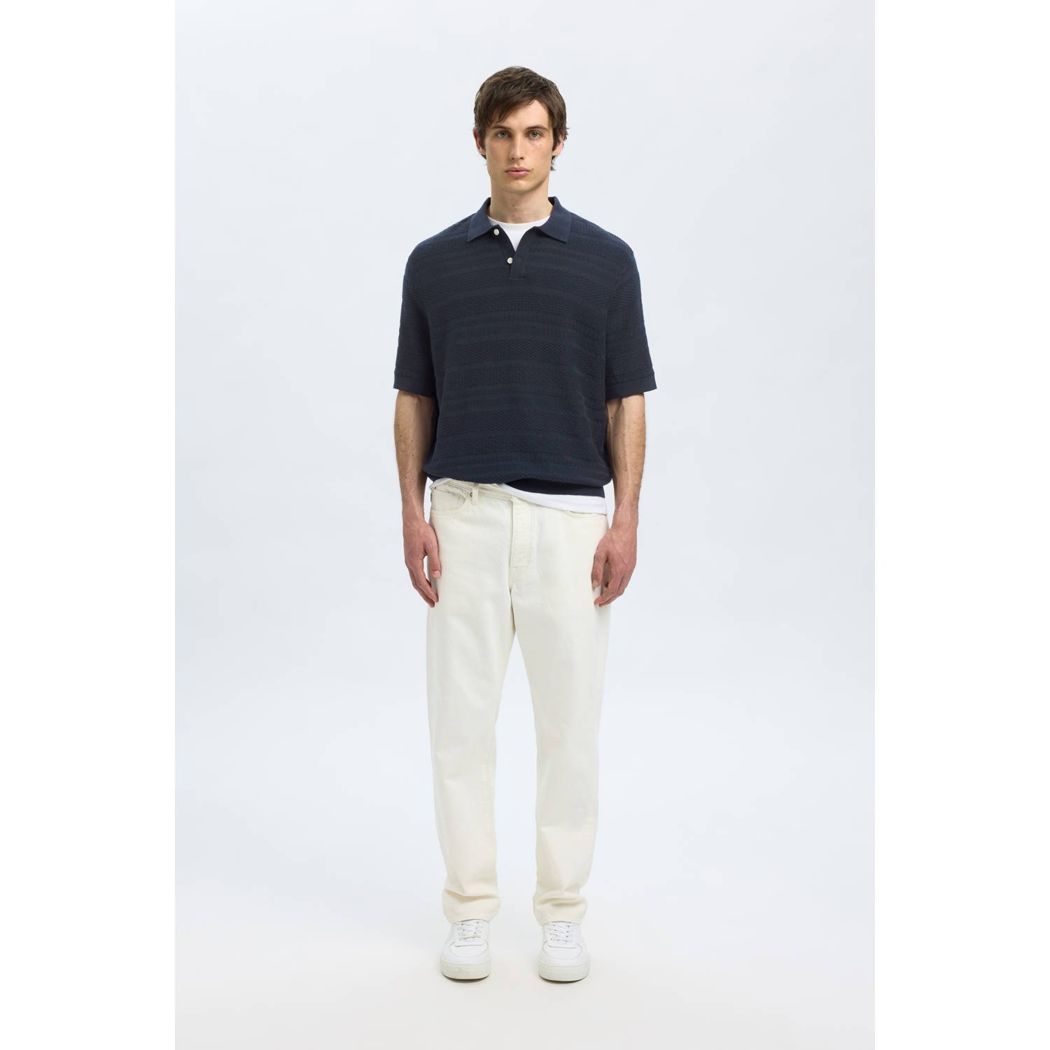 SELECTED HOMME regular polo SLHFOAM met ingebreid patroon blauw