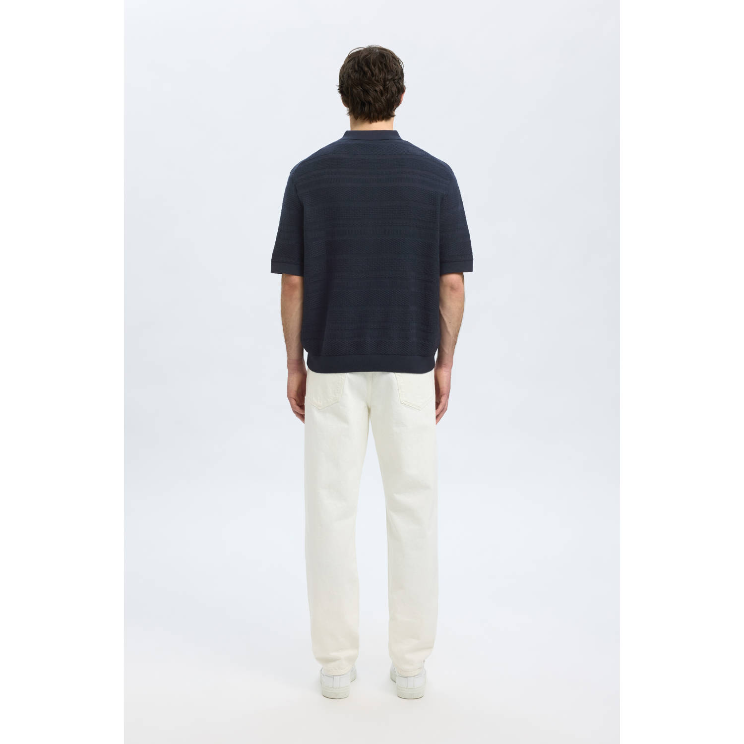 SELECTED HOMME regular polo SLHFOAM met ingebreid patroon blauw