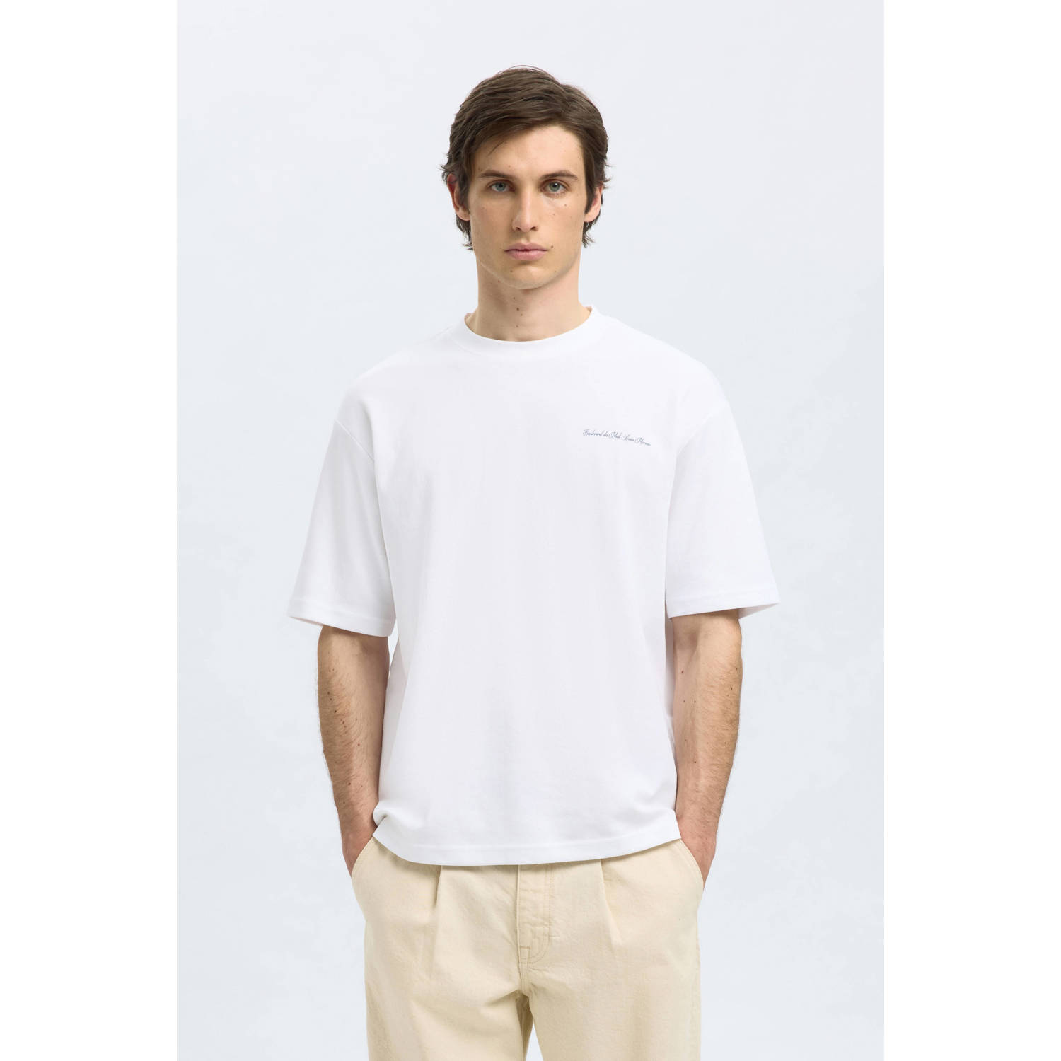 SELECTED HOMME relxed T-shirt SLHLOOSEOSCAR wit