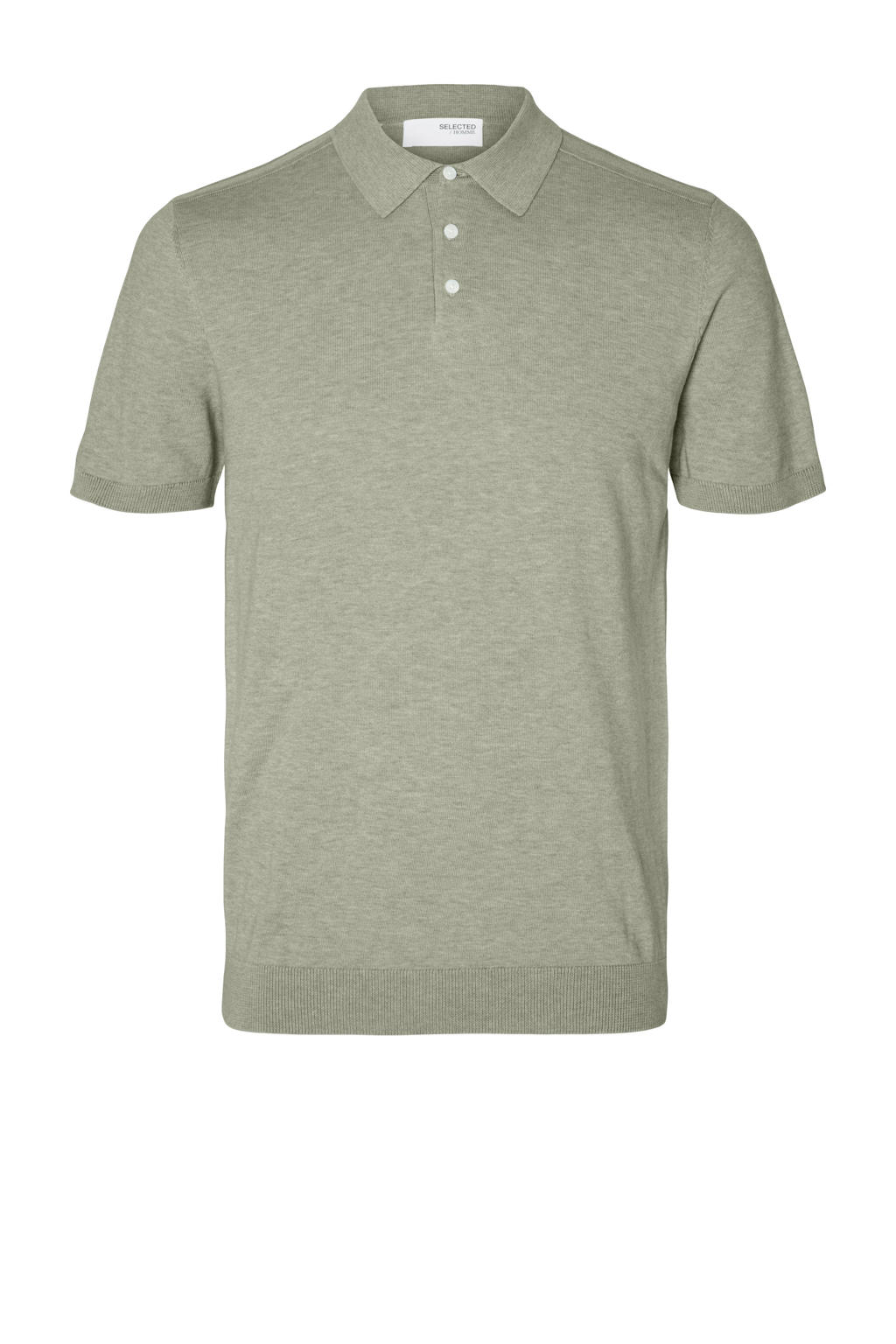 Groene heren SELECTED HOMME regular polo fijn gebreid van katoen met effen, korte mouwen, klassieke kraag en knoopsluiting
