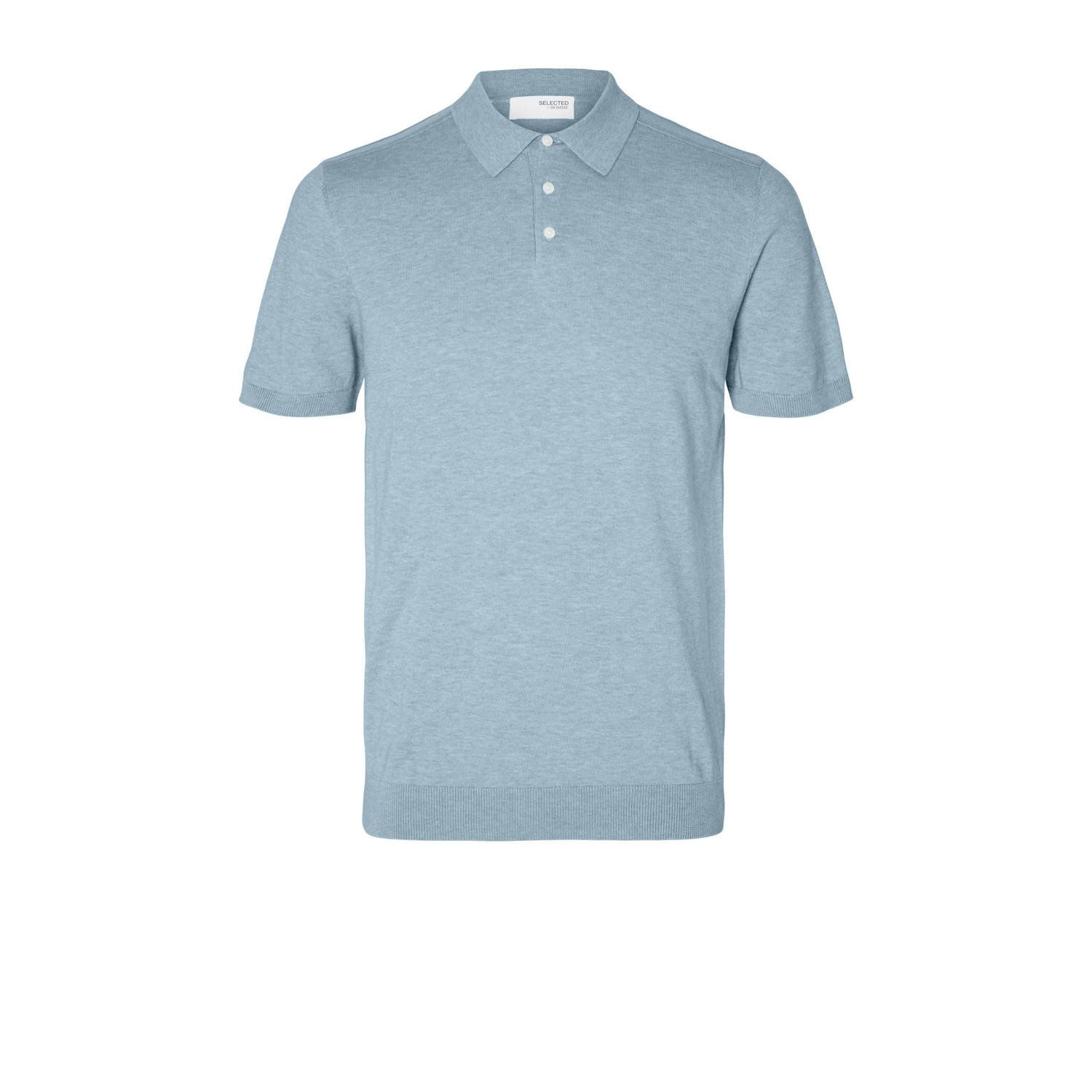 SELECTED HOMME regular polo SLHBERG fijn gebreid lichtblauw