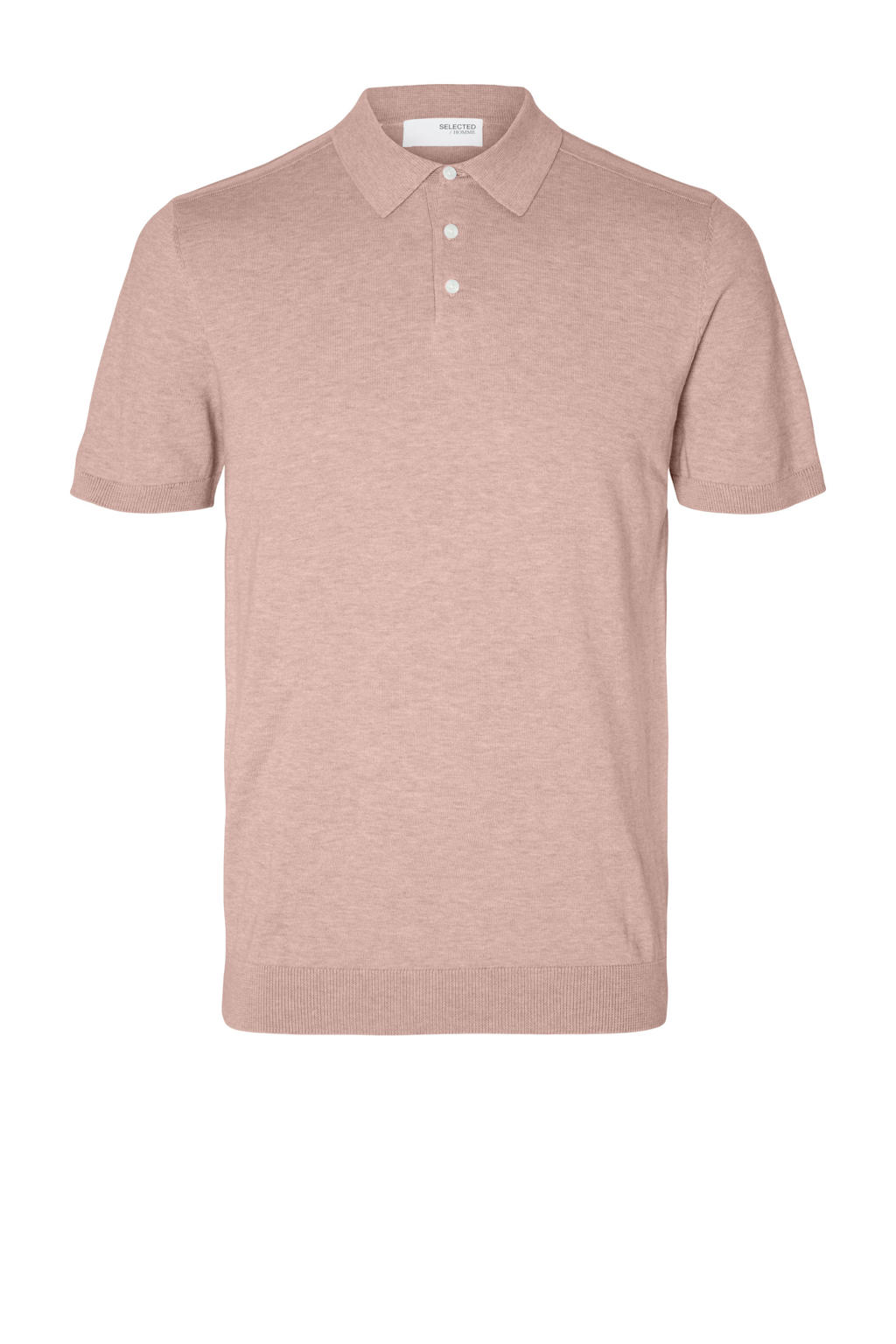 Roze heren SELECTED HOMME regular polo fijn gebreid van katoen met effen, korte mouwen, klassieke kraag en knoopsluiting