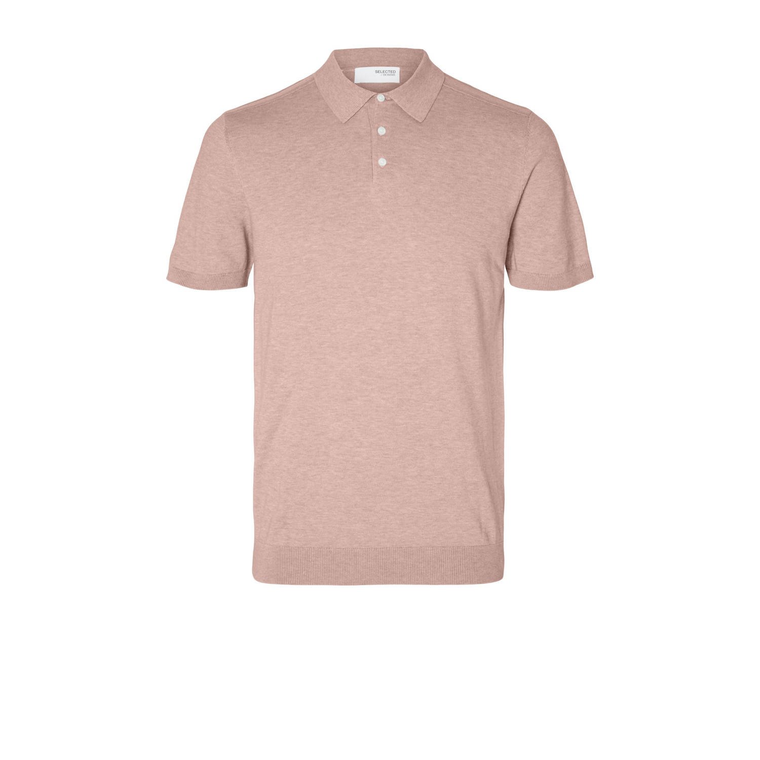 SELECTED HOMME regular polo SLHBERG fijn gebreid roze