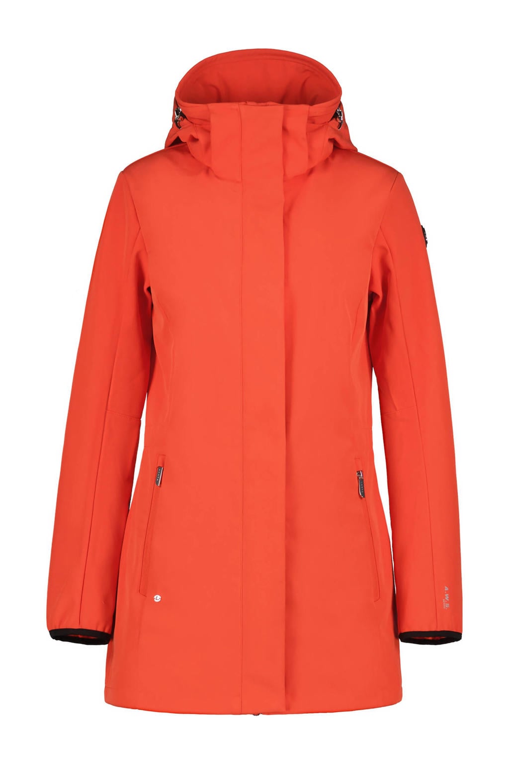 Rode dames Luhta jas Iloniemi van softshell materiaal met effen, lange mouwen, capuchon en 2-way rits