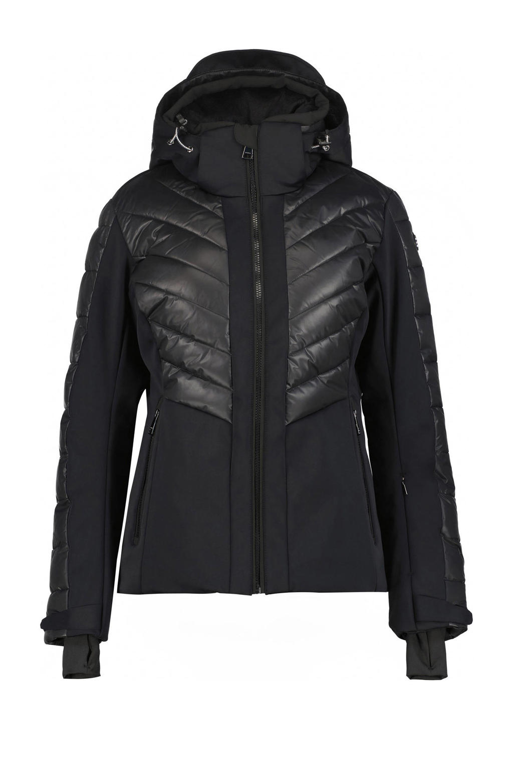 Zwarte dames Luhta ski-jas Mallatunturit van softshell materiaal met capuchon en ritssluiting