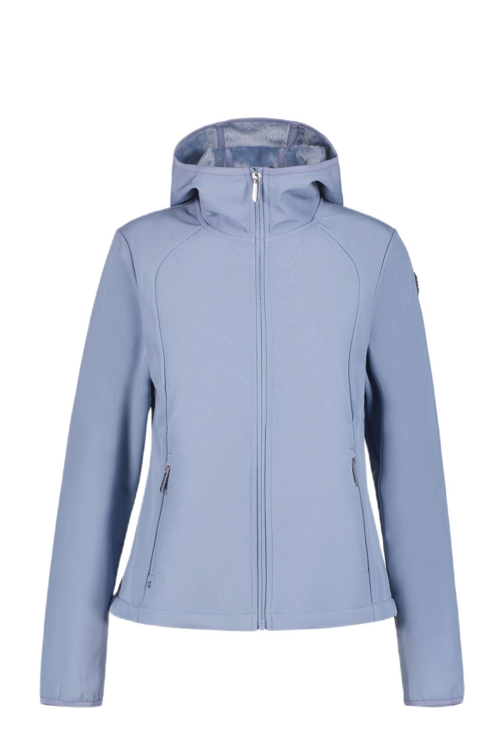 Lichtblauwe dames Luhta jas Annikkala van softshell materiaal met effen, lange mouwen, capuchon en ritssluiting