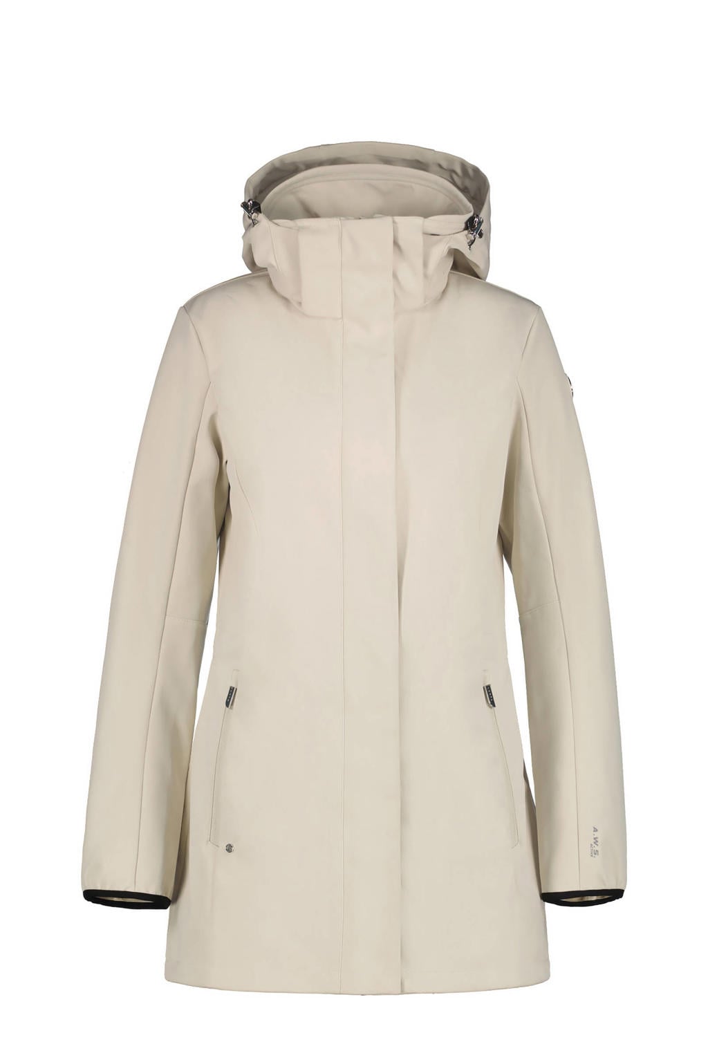 Beige dames Luhta jas ilonemi van softshell materiaal met effen, lange mouwen, capuchon en 2-way rits