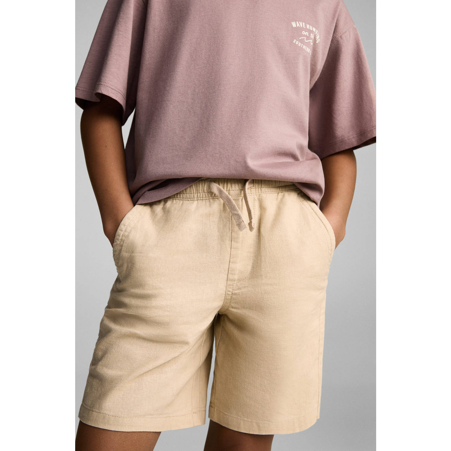 Mango Kids linnen casual short beige