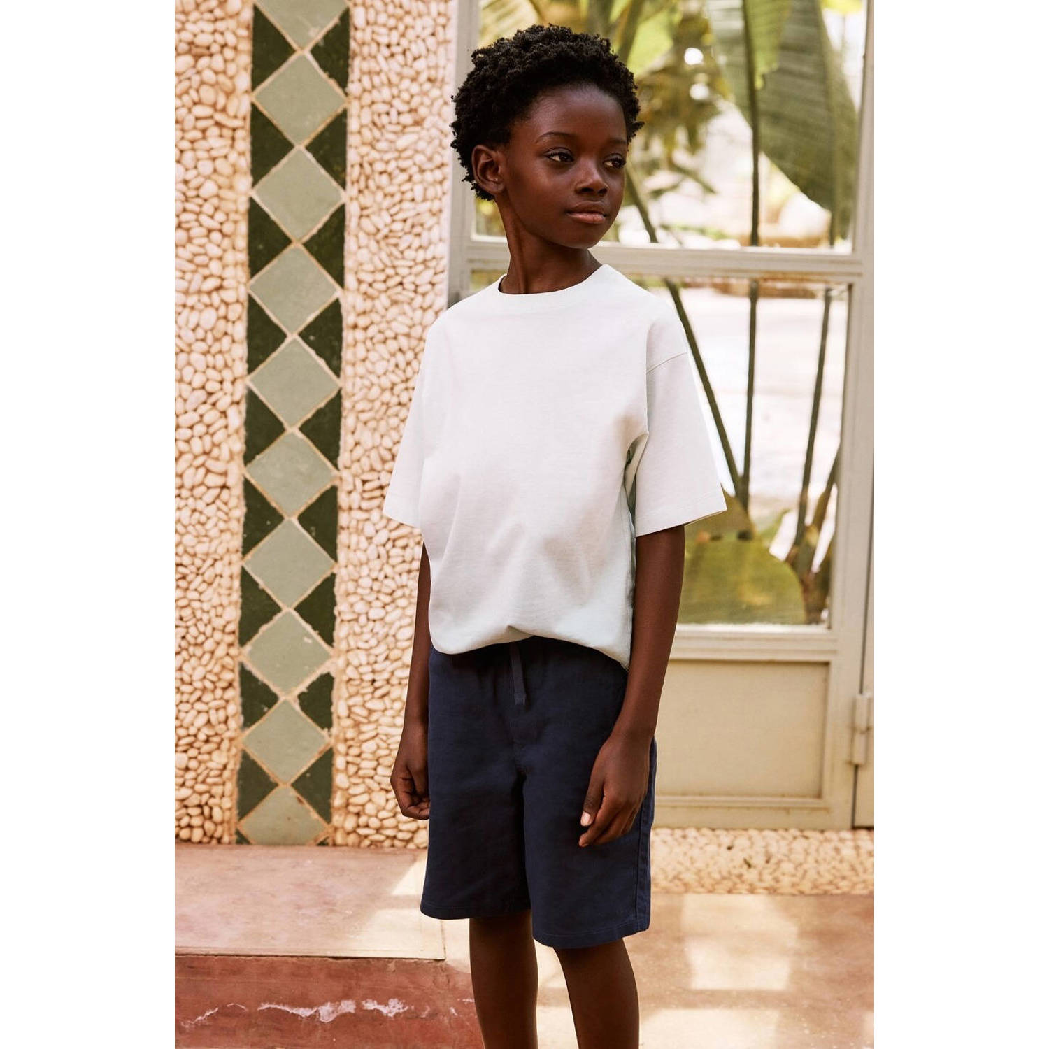 Mango Kids linnen casual short donkerblauw