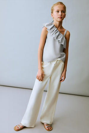 linnen one shoulder top lichtblauw