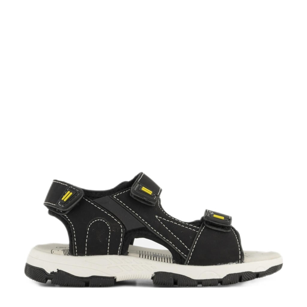 Zwarte jongens Vty sandalen van imitatieleer en textiel met klittenband