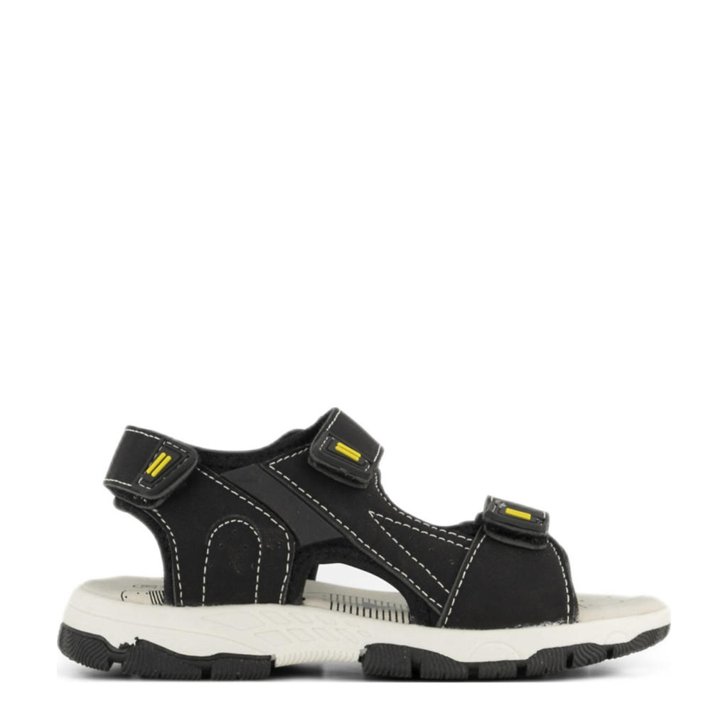 Zwarte jongens Vty sandalen van textiel en imitatieleer met klittenband