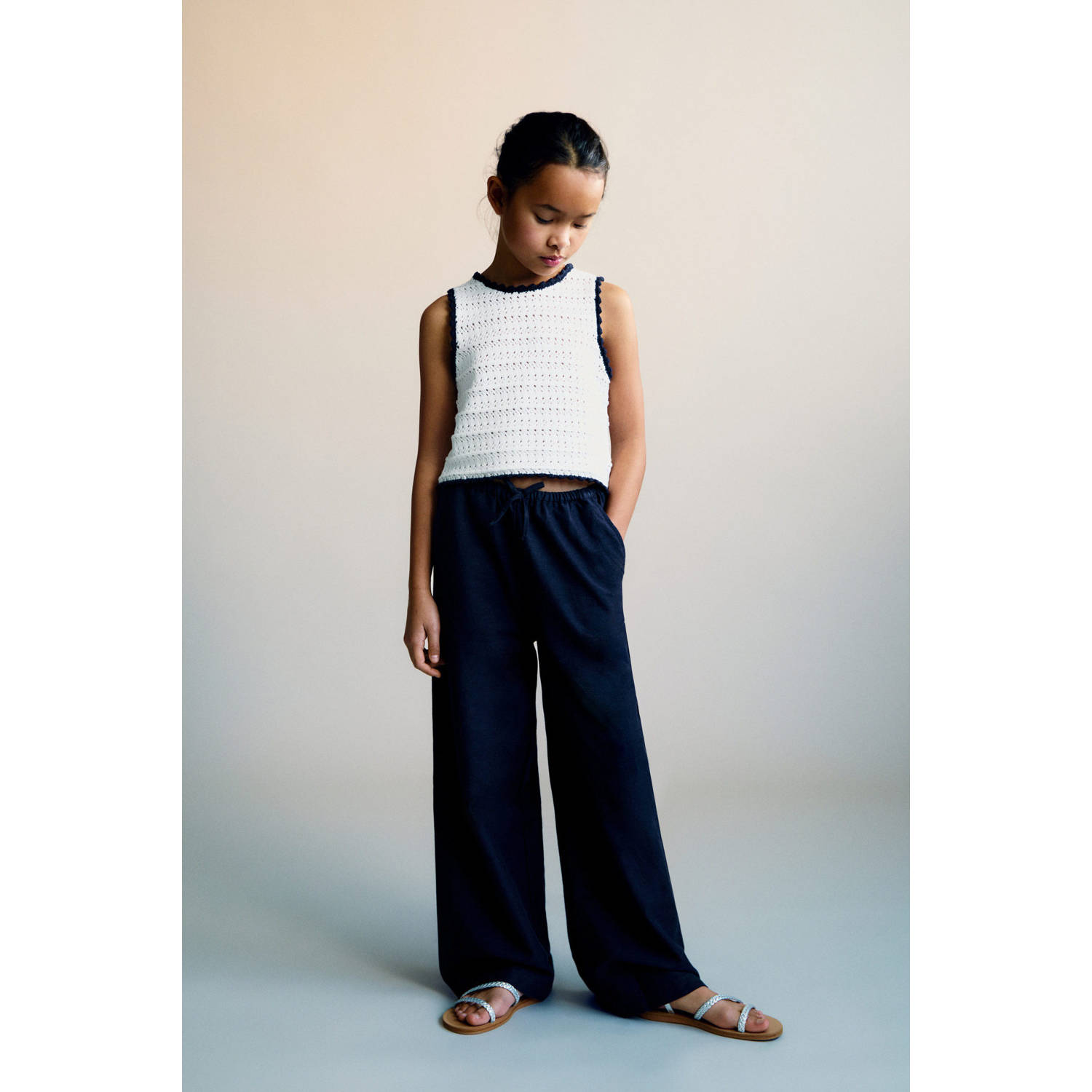 Mango Kids casual broek donkerblauw