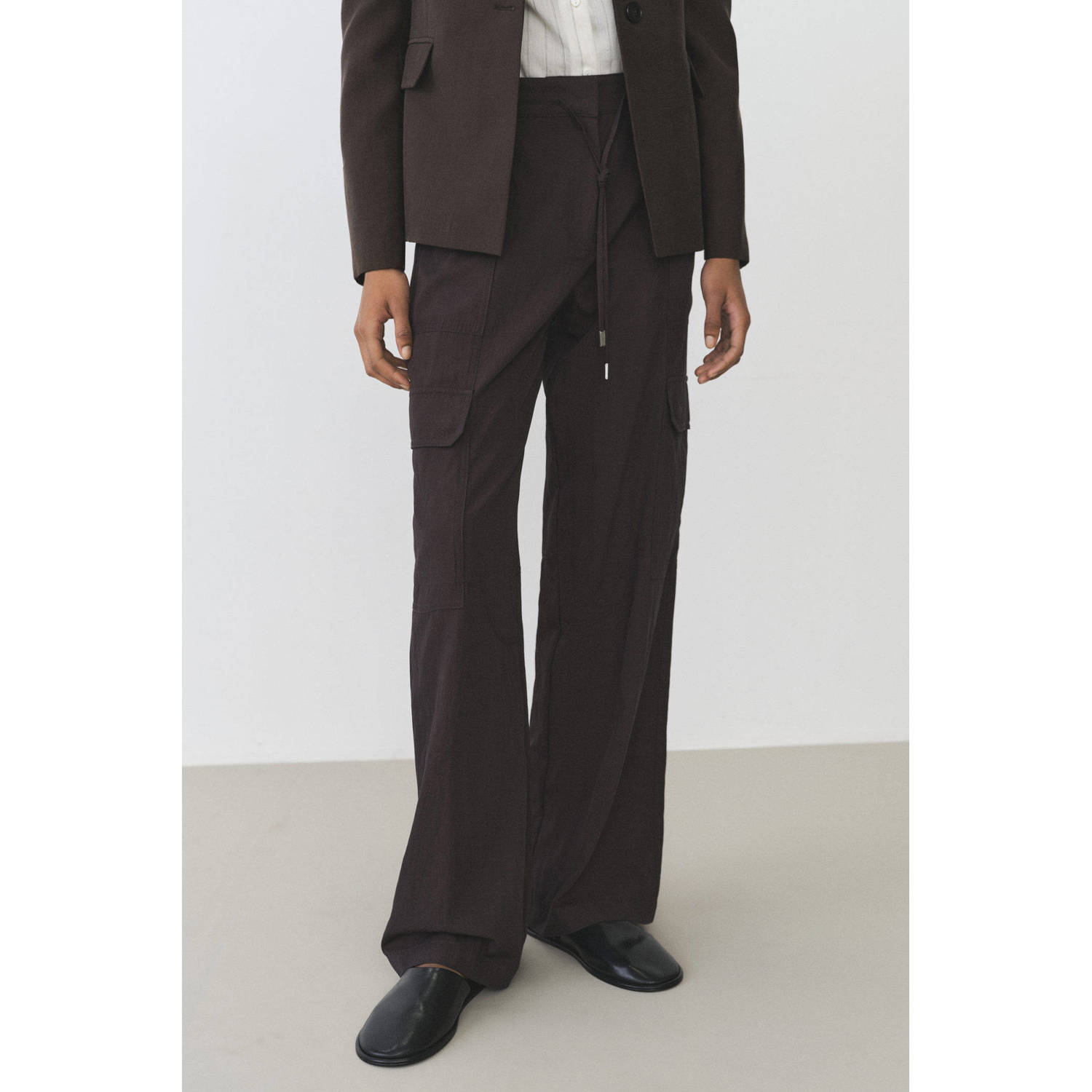 Mango wide leg high waist casual broek antraciet