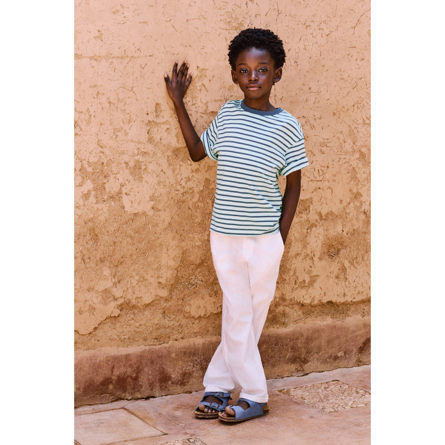 Mango Kids linnen casual broek wit
