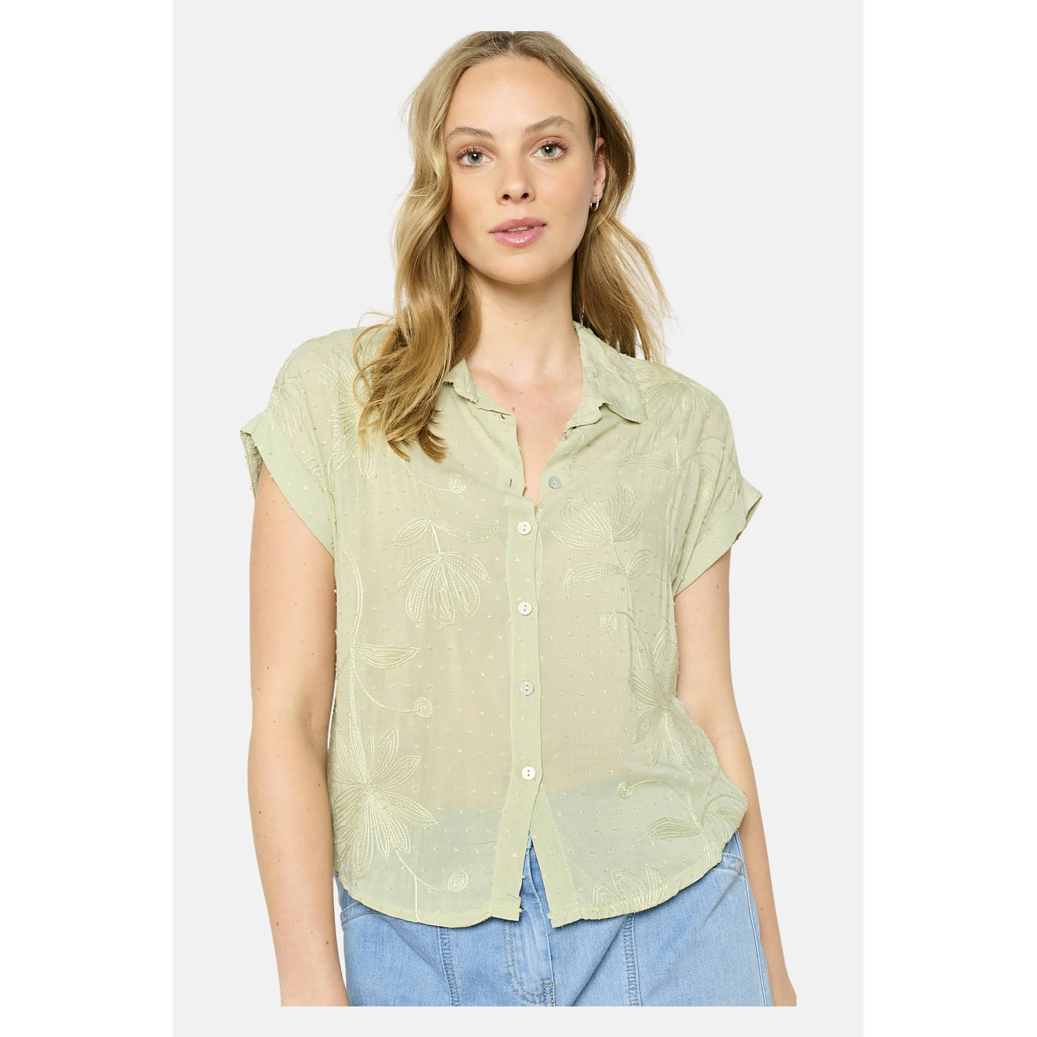 LOLALIZA blouse lichtgroen broderie